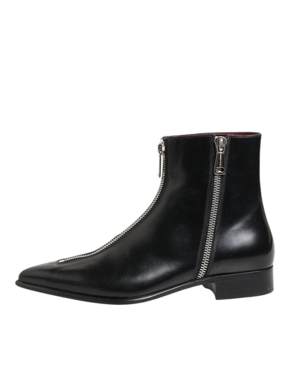 Dolce & Gabbana Black Calfskin Leather Men’s Short Boots