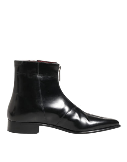 Dolce & Gabbana Black Calfskin Leather Men’s Short Boots