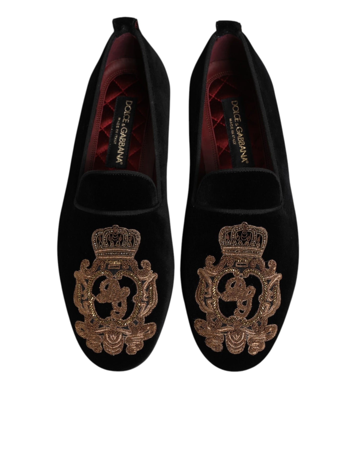 Dolce & Gabbana Black Velvet Gold Crown Mens Loafers