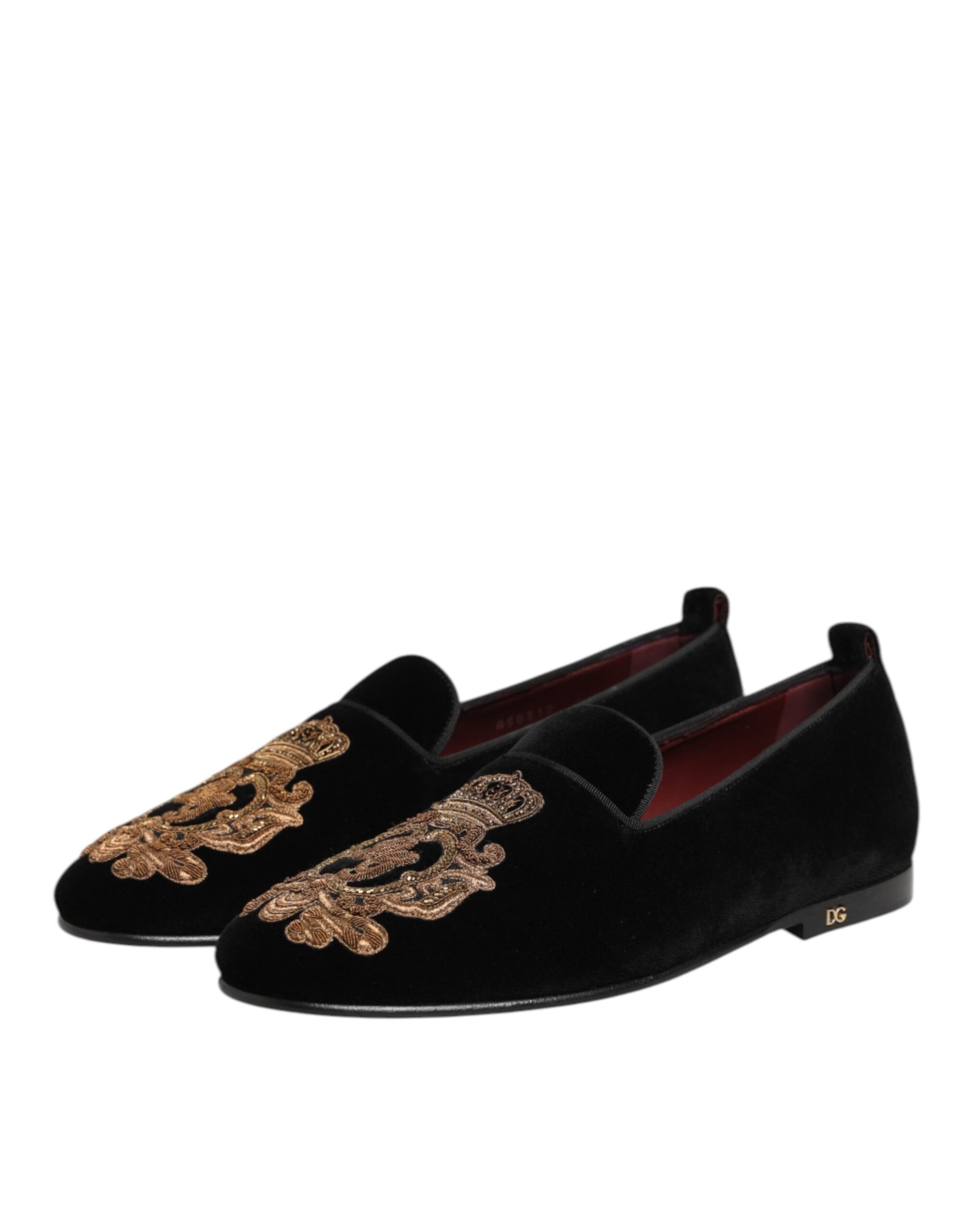 Dolce & Gabbana Black Velvet Gold Crown Mens Loafers