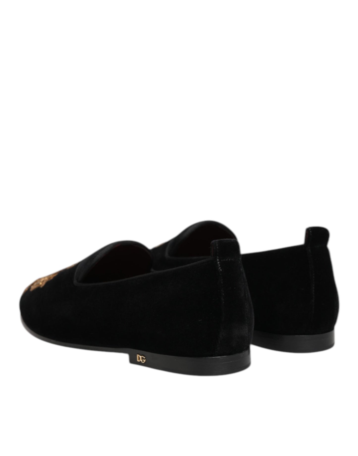 Dolce & Gabbana Black Velvet Gold Crown Mens Loafers
