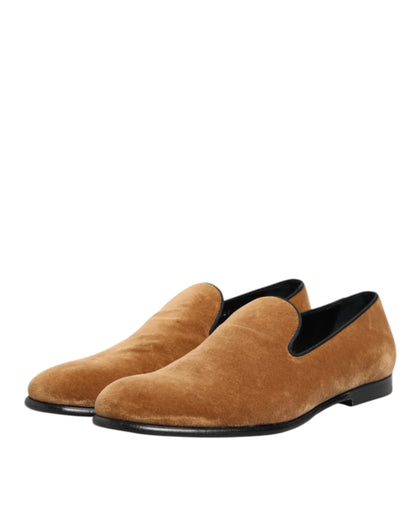 Dolce & Gabbana Brown Suede Slip-On Men Loafers Formal Shoes