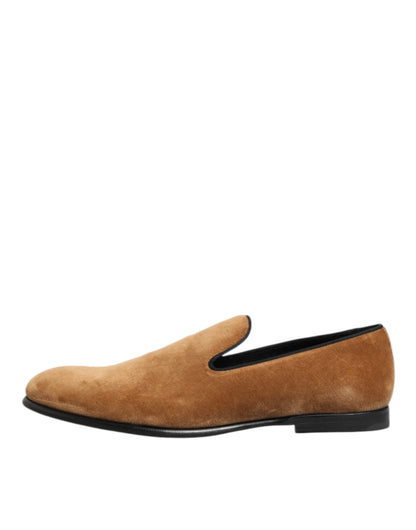 Dolce & Gabbana Brown Suede Slip-On Men Loafers Formal Shoes
