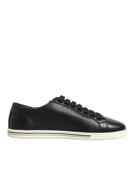 Dolce & Gabbana Black Leather Lace Up Low Top Sneakers