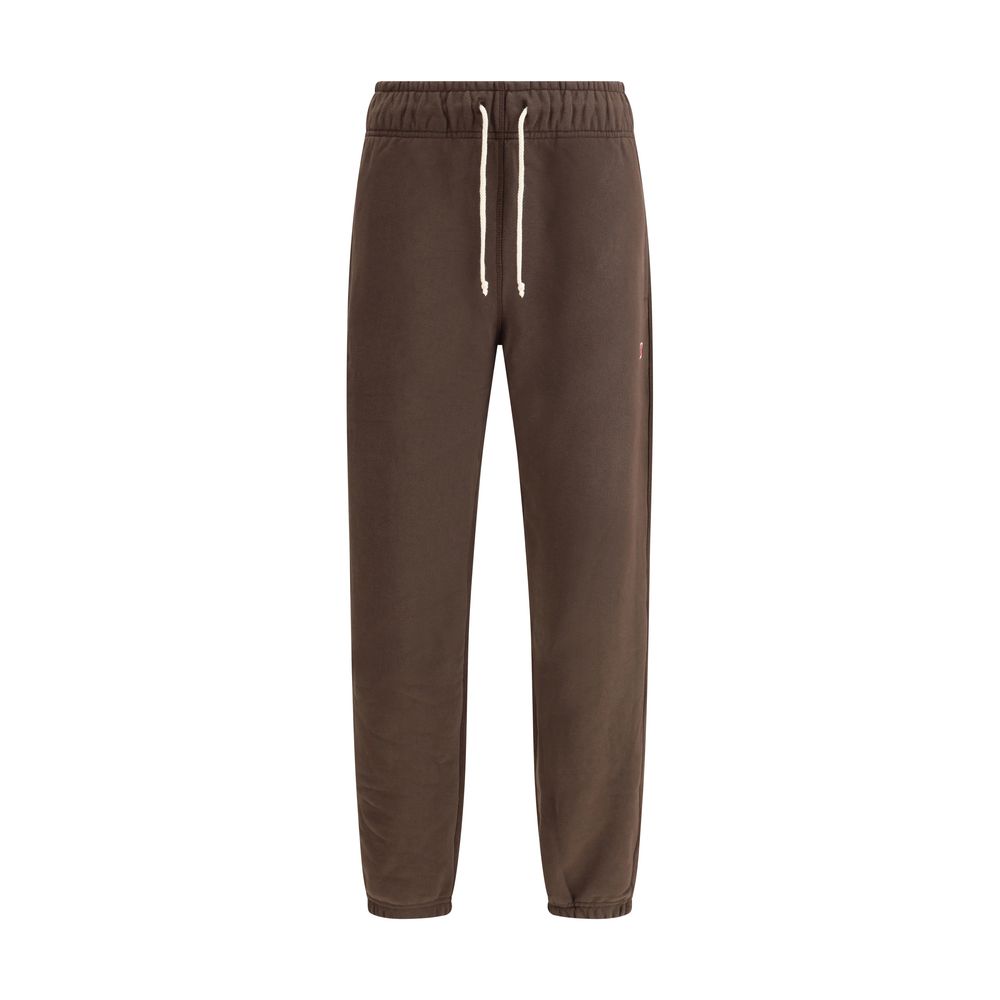 New Balance Brown Elastic-Waistband Logo-Patch Track Pants