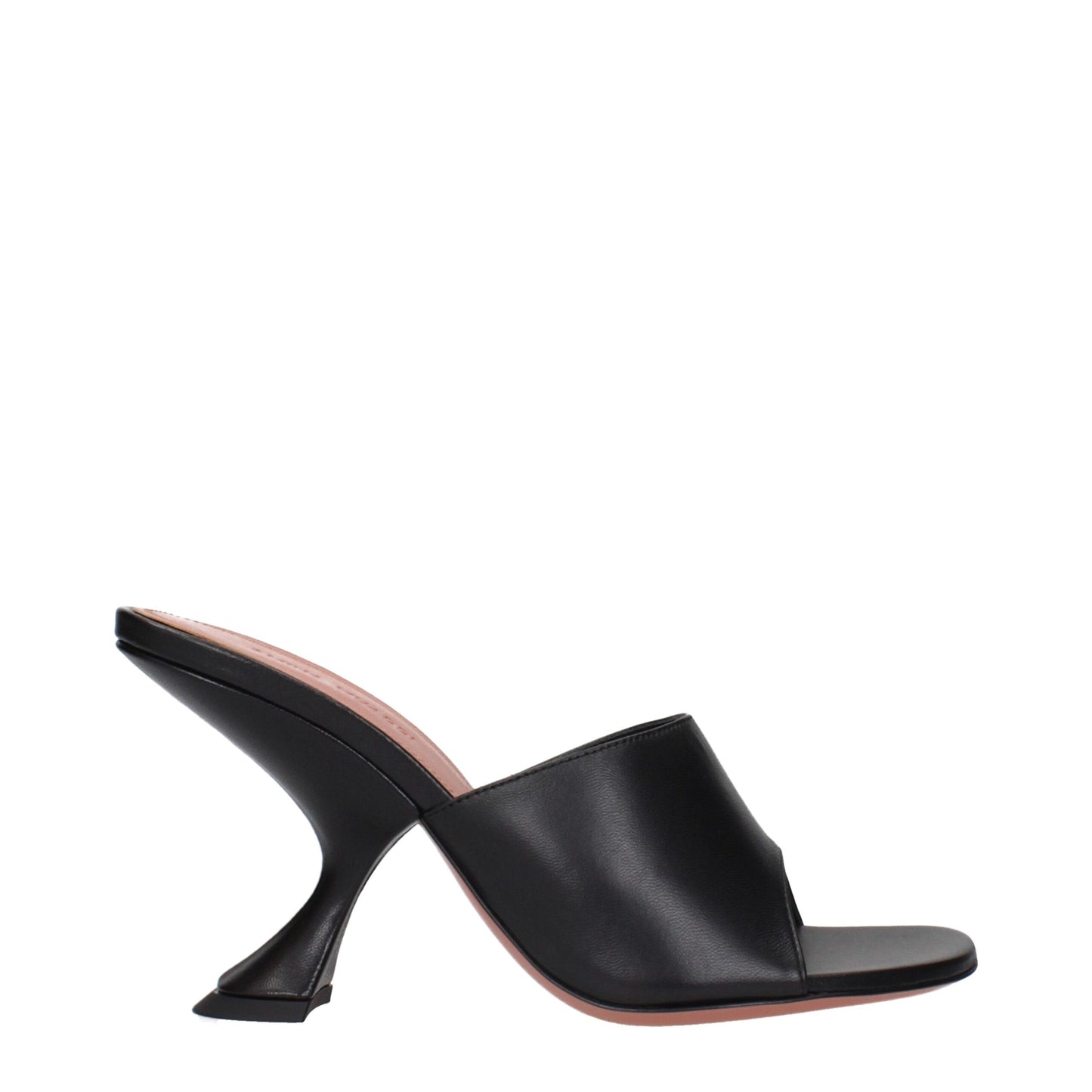 Amina Muaddi Black Leather Stiletto Heels Sandals