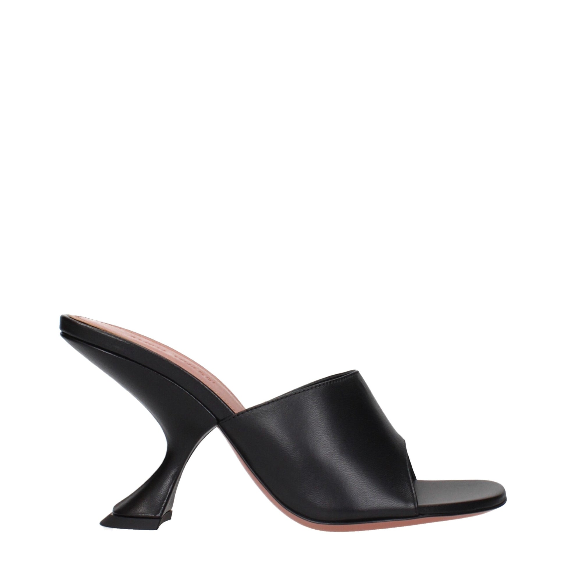 Amina Muaddi Black Leather Stiletto Heels Sandals