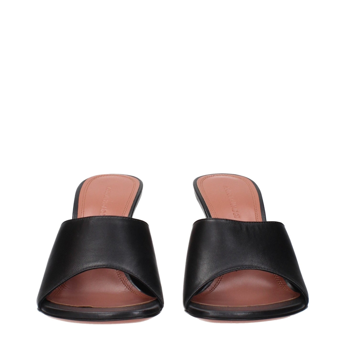 Amina Muaddi Black Leather Stiletto Heels Sandals