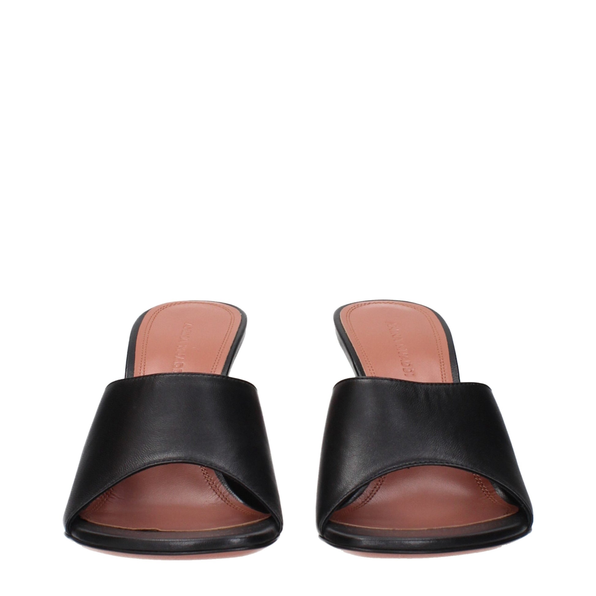 Amina Muaddi Black Leather Stiletto Heels Sandals