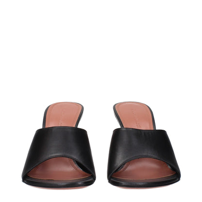 Amina Muaddi Black Leather Stiletto Heels Sandals