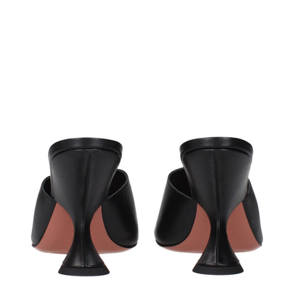 Amina Muaddi Black Leather Stiletto Heels Sandals
