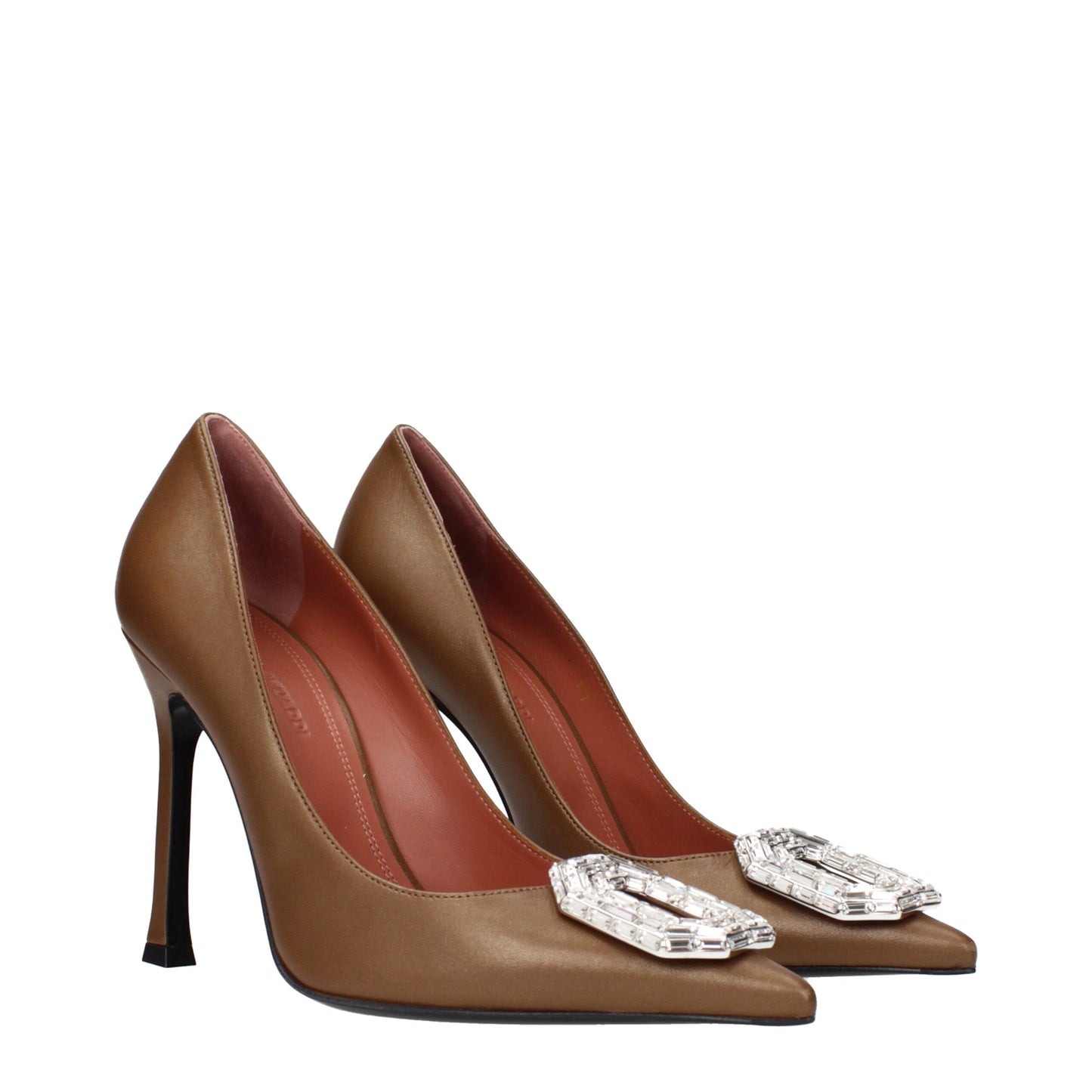 Amina Muaddi Brown Leather High Heel Pumps - Elegant Luxury Footwear