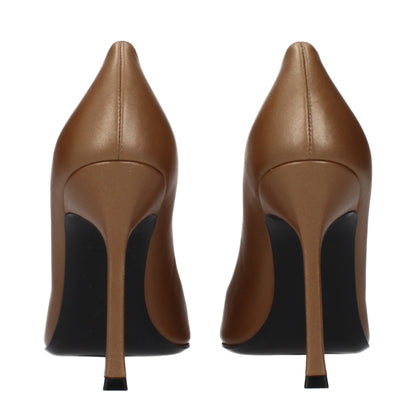 Amina Muaddi Brown Leather High Heel Pumps - Elegant Luxury Footwear