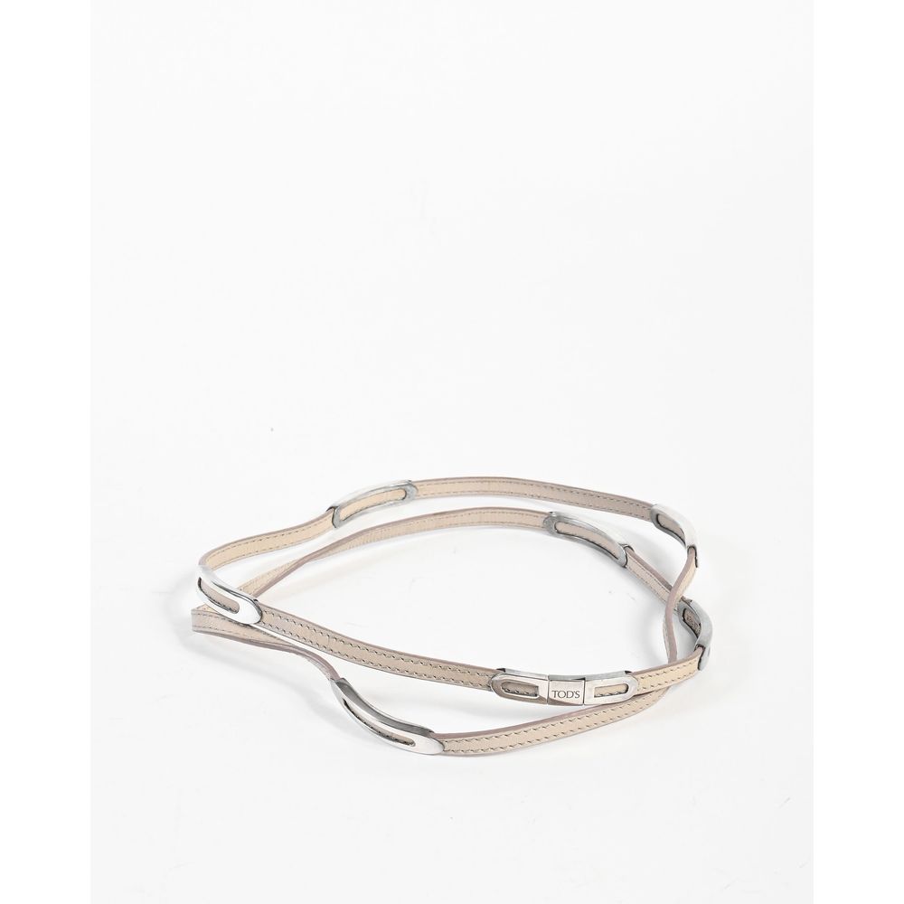 Tod's Beige Leather and Military Green Women's Bracelet Made in Italy