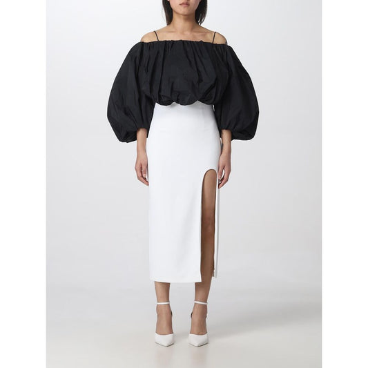 PINKO Elegant White Polyester Midi Dress with Thigh Slit