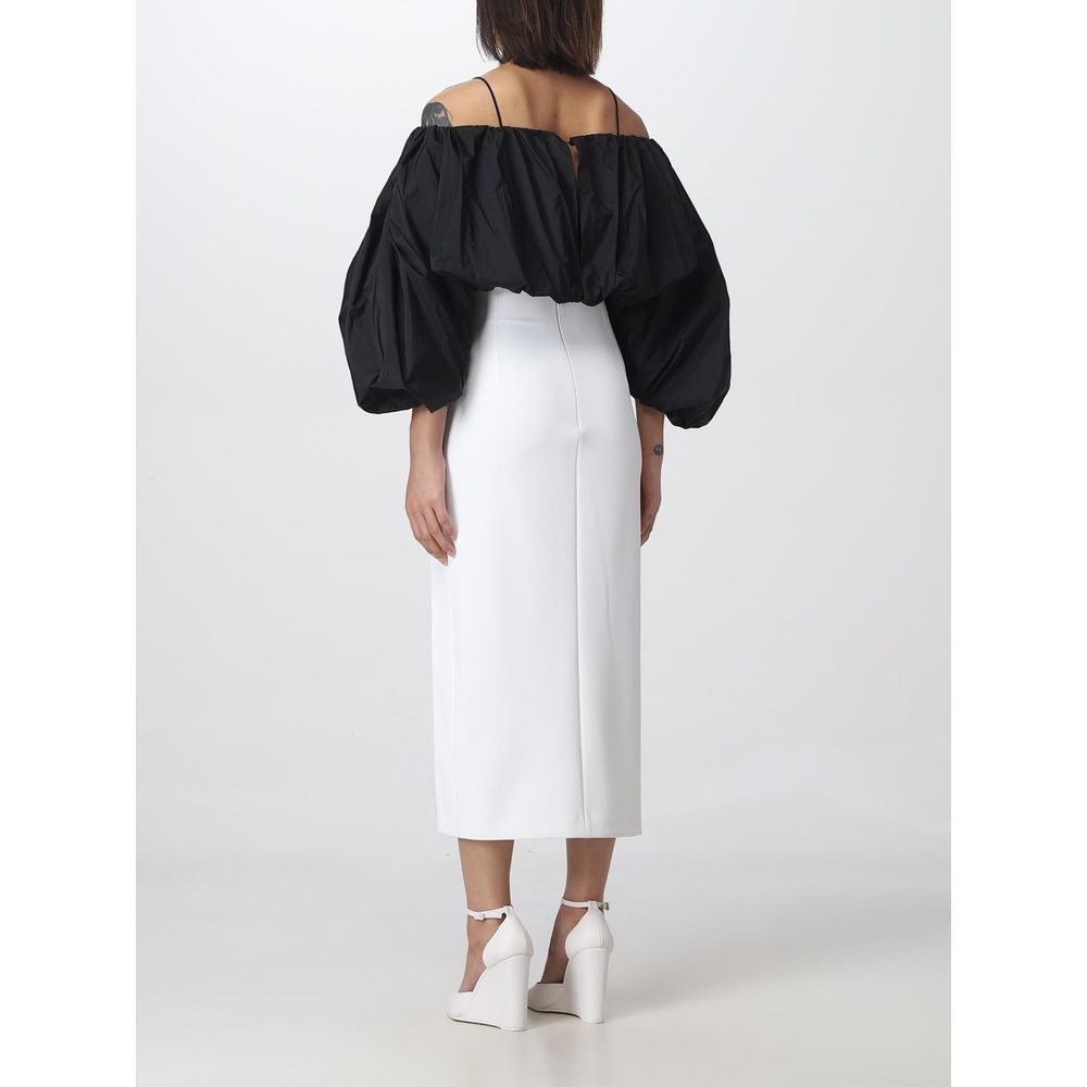 PINKO Elegant White Polyester Midi Dress with Thigh Slit