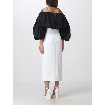 PINKO Elegant White Polyester Midi Dress with Thigh Slit