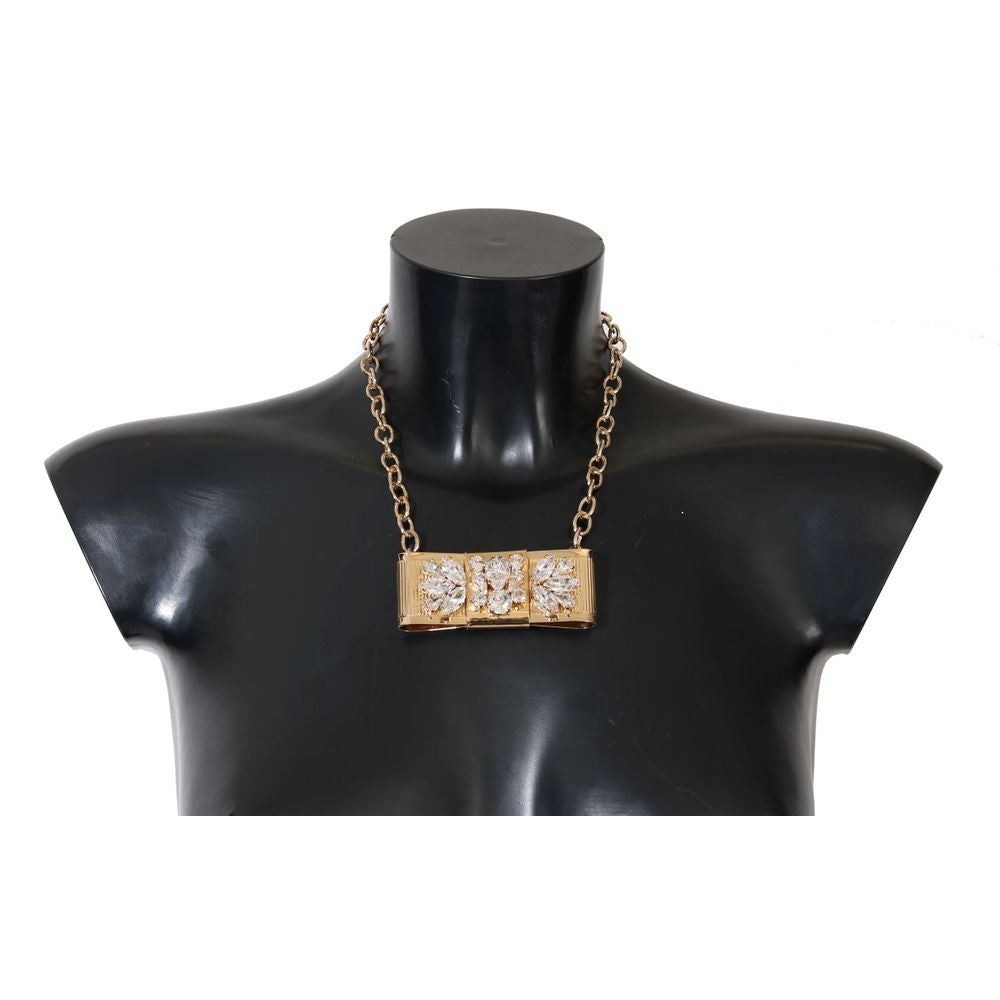 Dolce & Gabbana Gold Brass Crystal Bow Chain Necklace