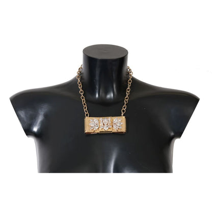 Dolce & Gabbana Gold Brass Crystal Bow Chain Necklace