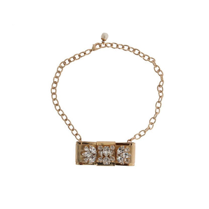 Dolce & Gabbana Gold Brass Crystal Bow Chain Necklace