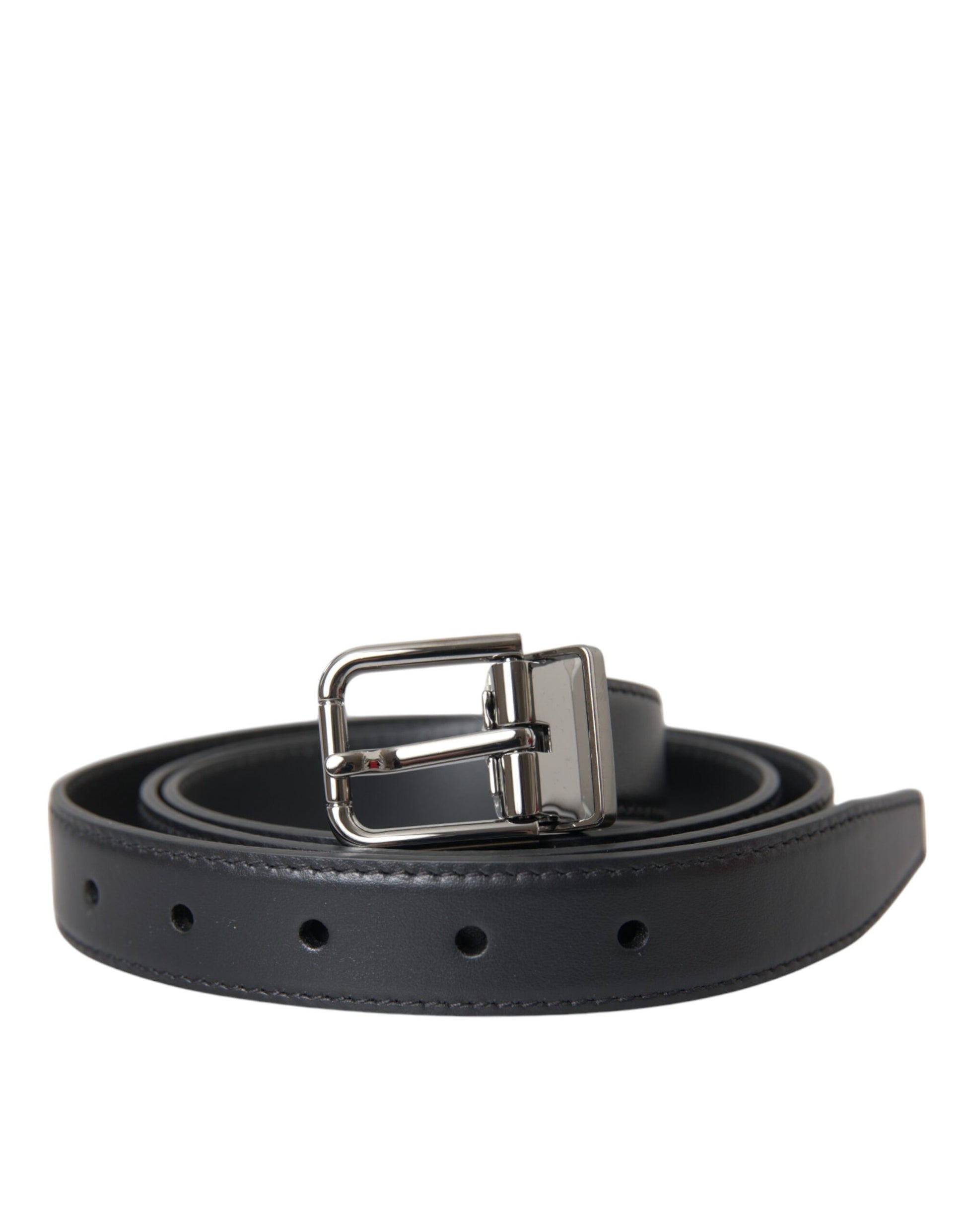 Dolce & Gabbana Black Leather Silver Metal Buckle Belt for Men
