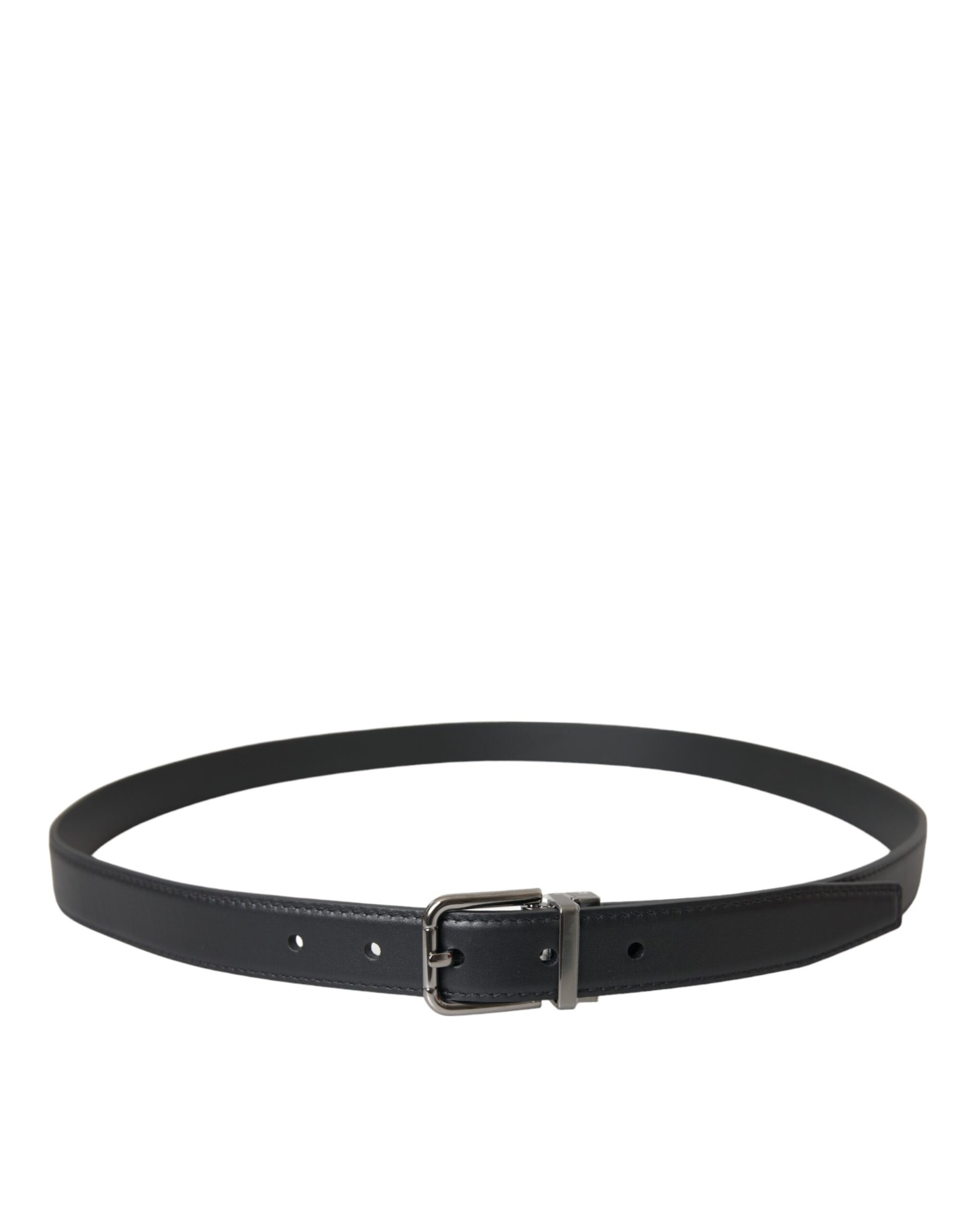 Dolce & Gabbana Black Leather Silver Metal Buckle Belt for Men