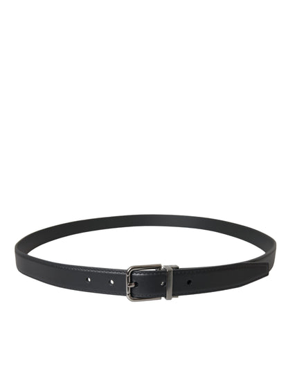 Dolce & Gabbana Black Leather Silver Metal Buckle Belt for Men