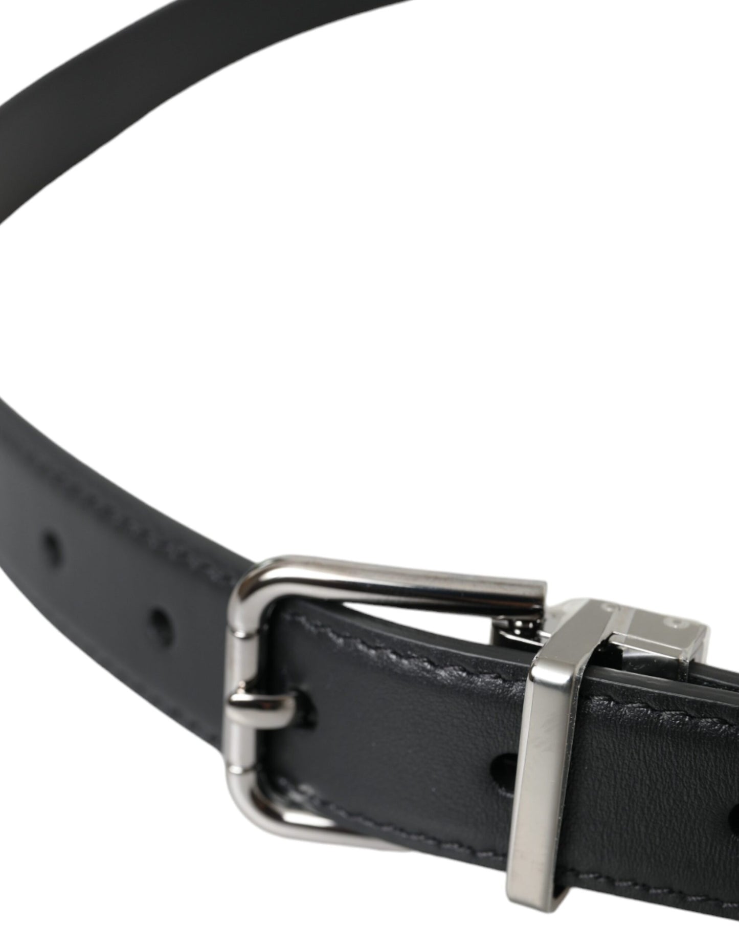 Dolce & Gabbana Black Leather Silver Metal Buckle Belt for Men