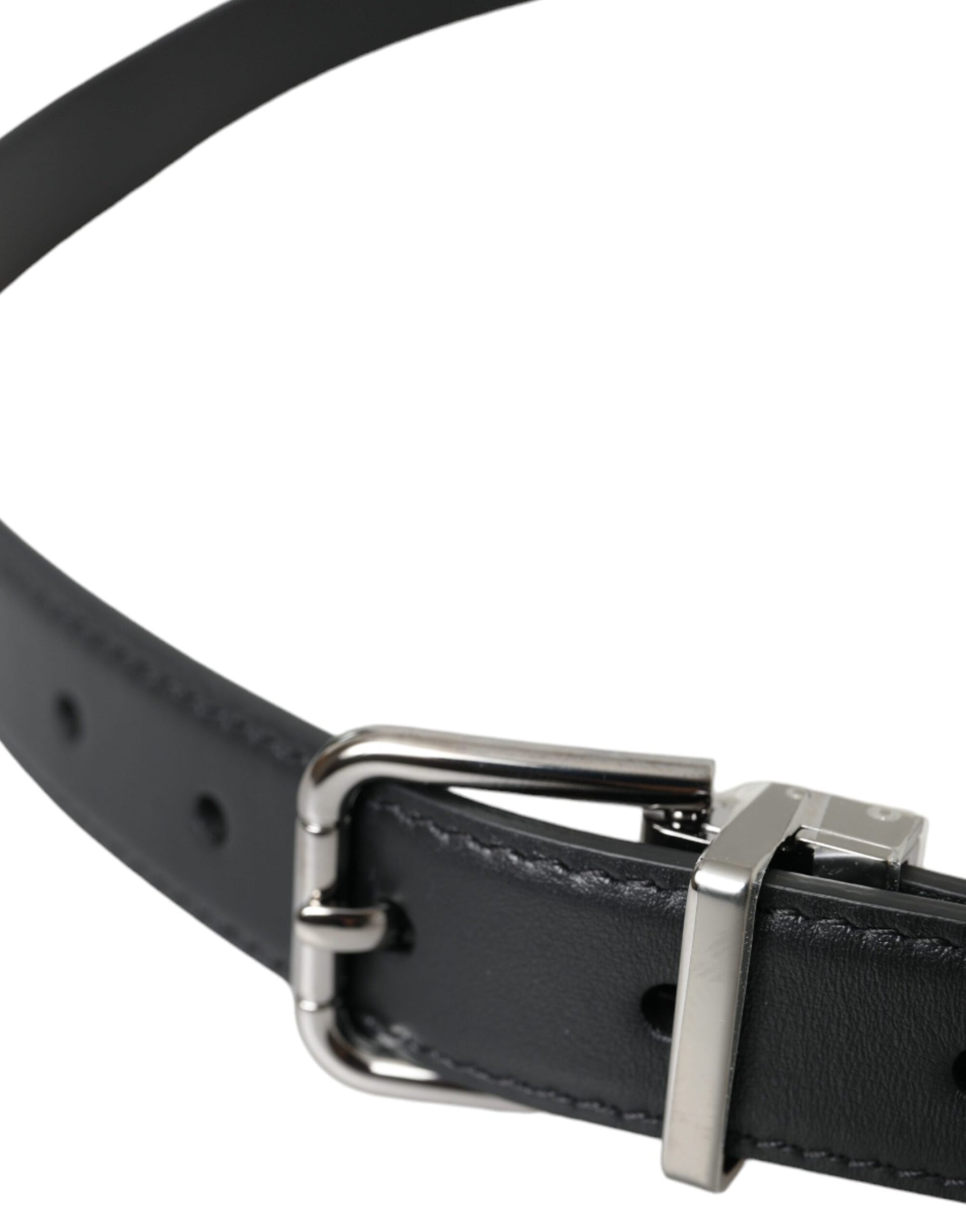 Dolce & Gabbana Black Leather Silver Metal Buckle Belt for Men