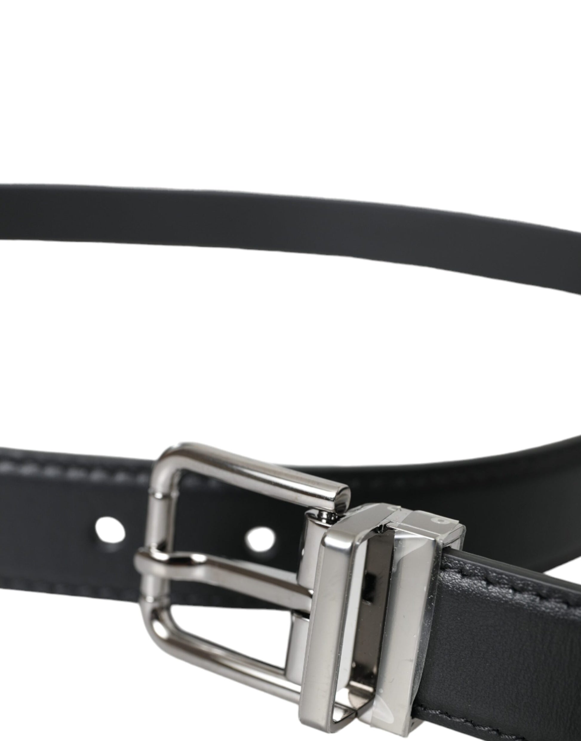 Dolce & Gabbana Black Leather Silver Metal Buckle Belt for Men