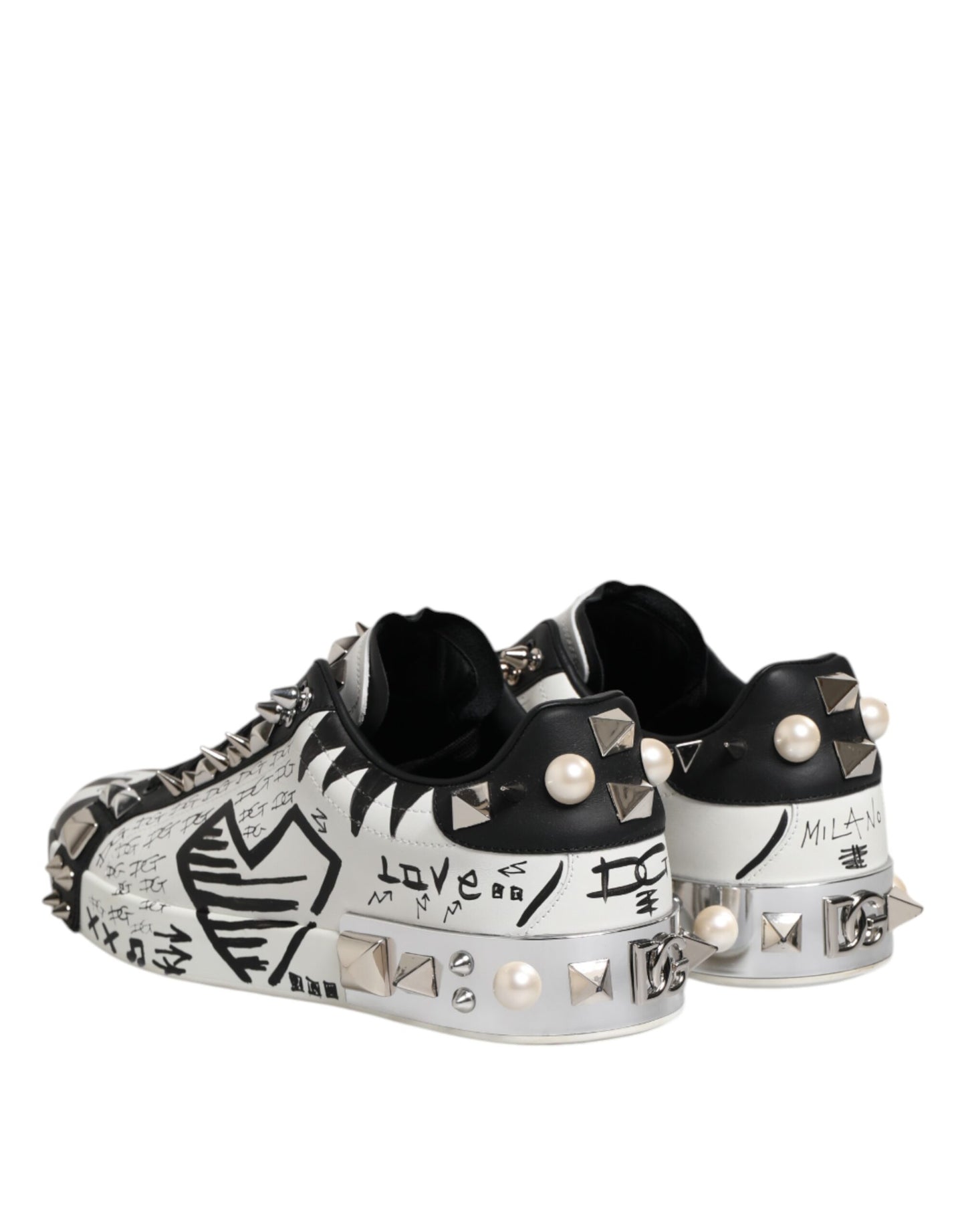 Dolce & Gabbana White Portofino Studded Men Sneakers