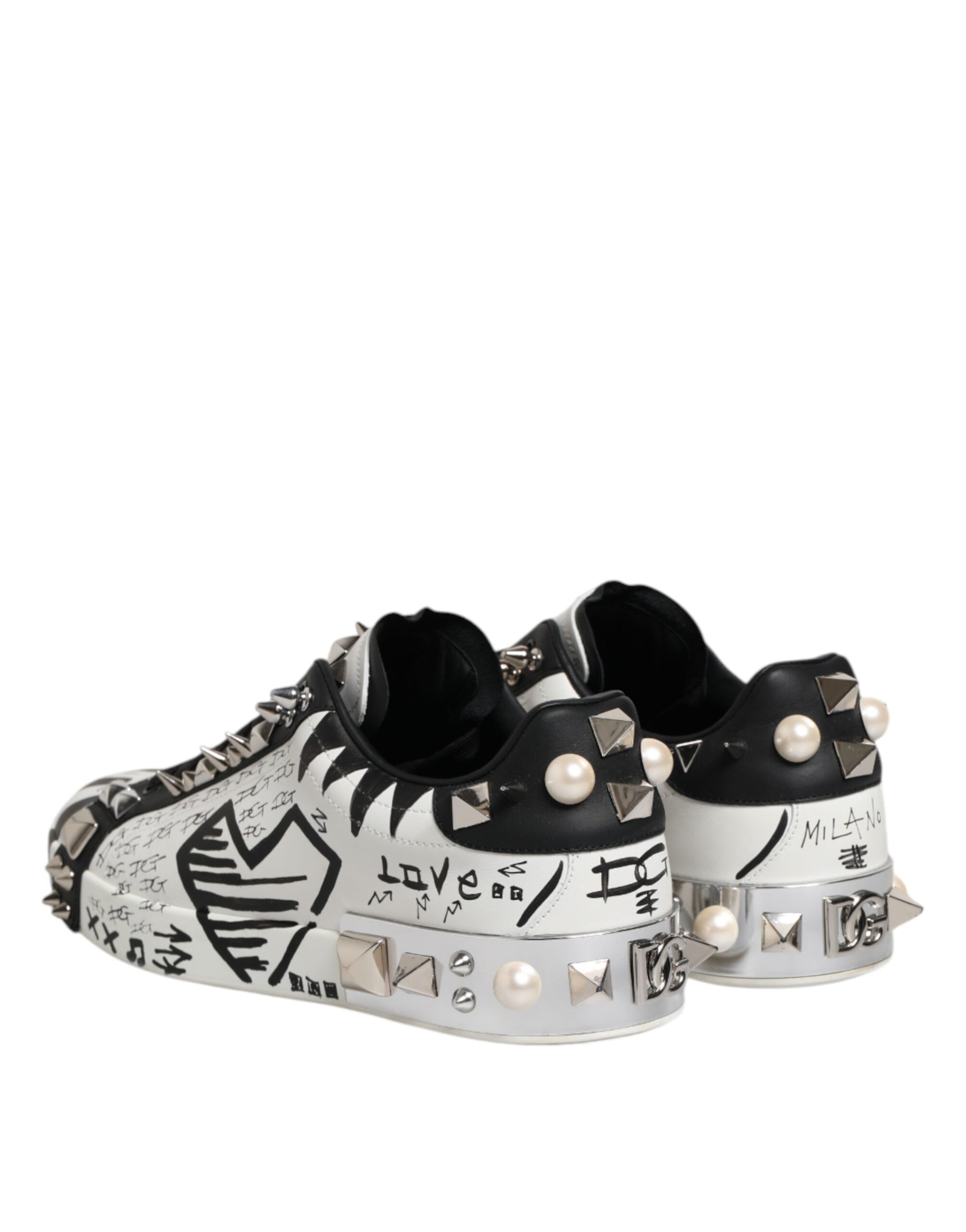 Dolce & Gabbana White Portofino Studded Men Sneakers