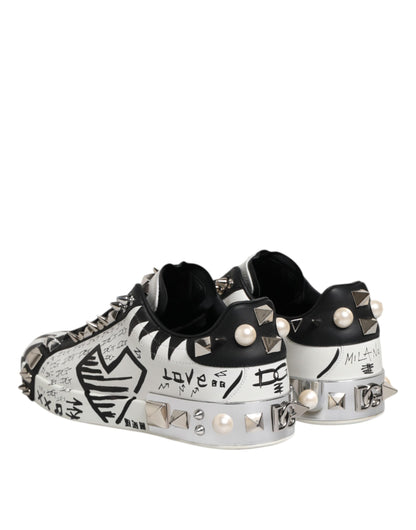 Dolce & Gabbana White Portofino Studded Men Sneakers