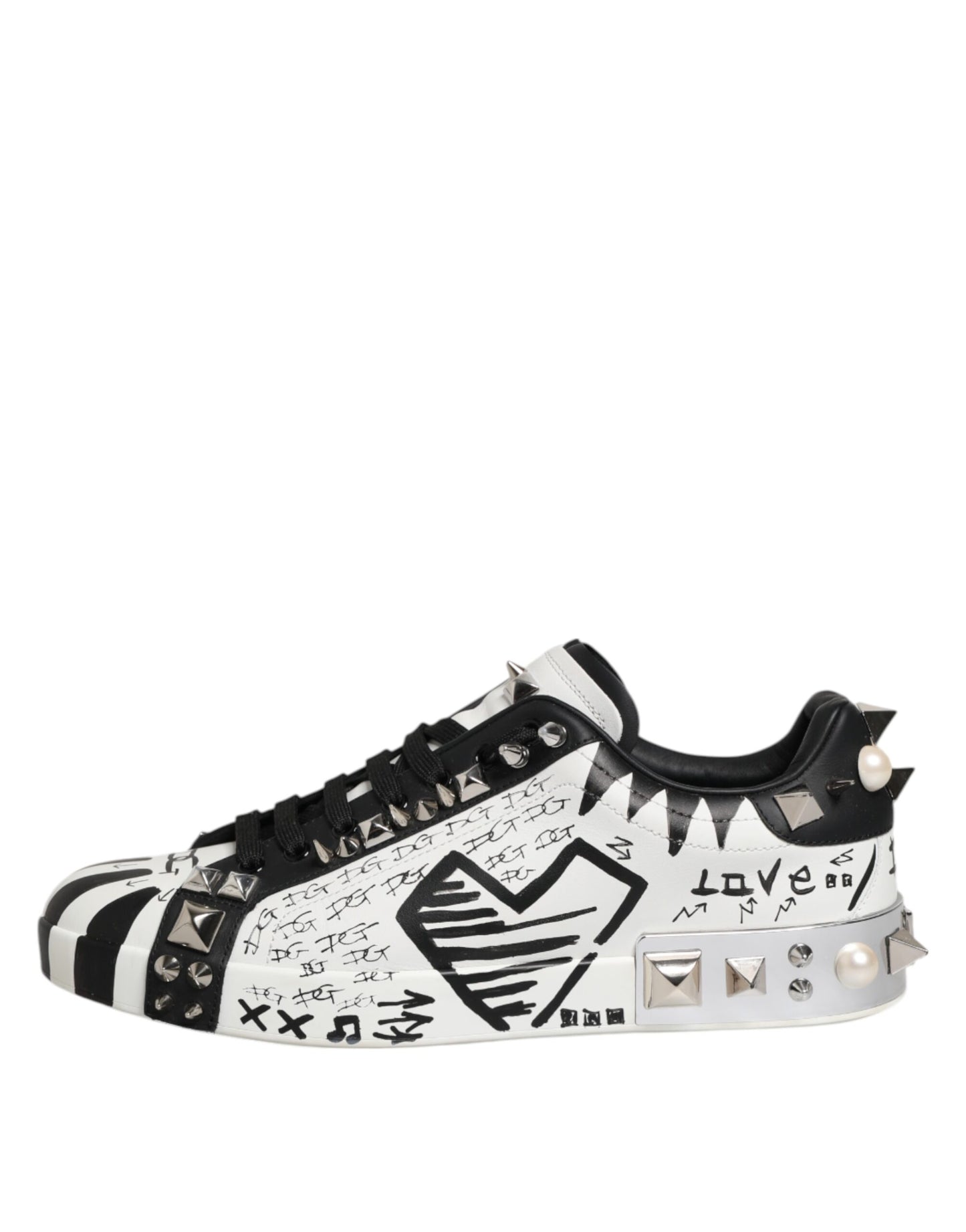 Dolce & Gabbana White Portofino Studded Men Sneakers