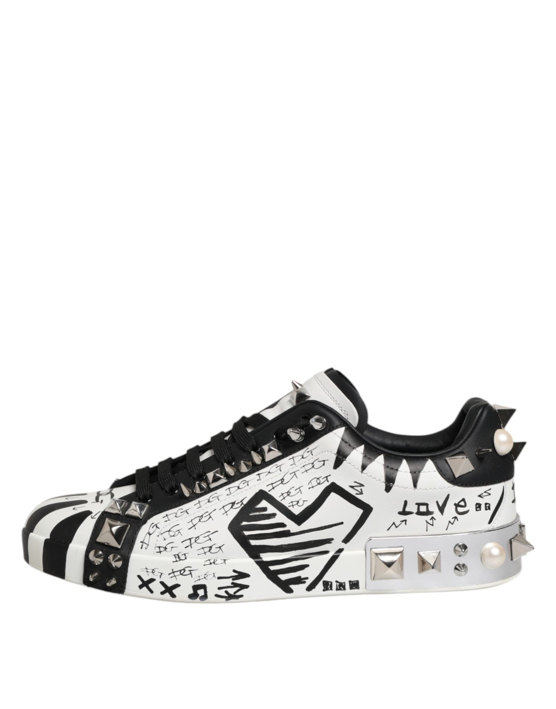 Dolce & Gabbana White Portofino Studded Men Sneakers