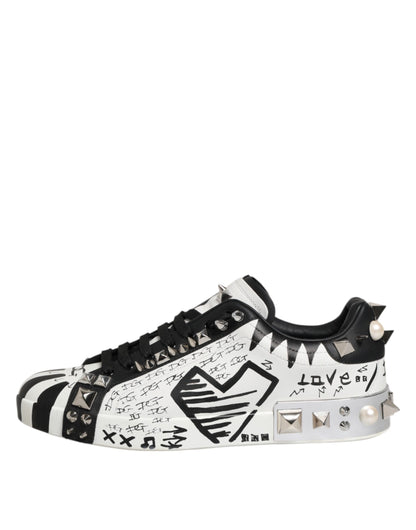 Dolce & Gabbana White Portofino Studded Men Sneakers
