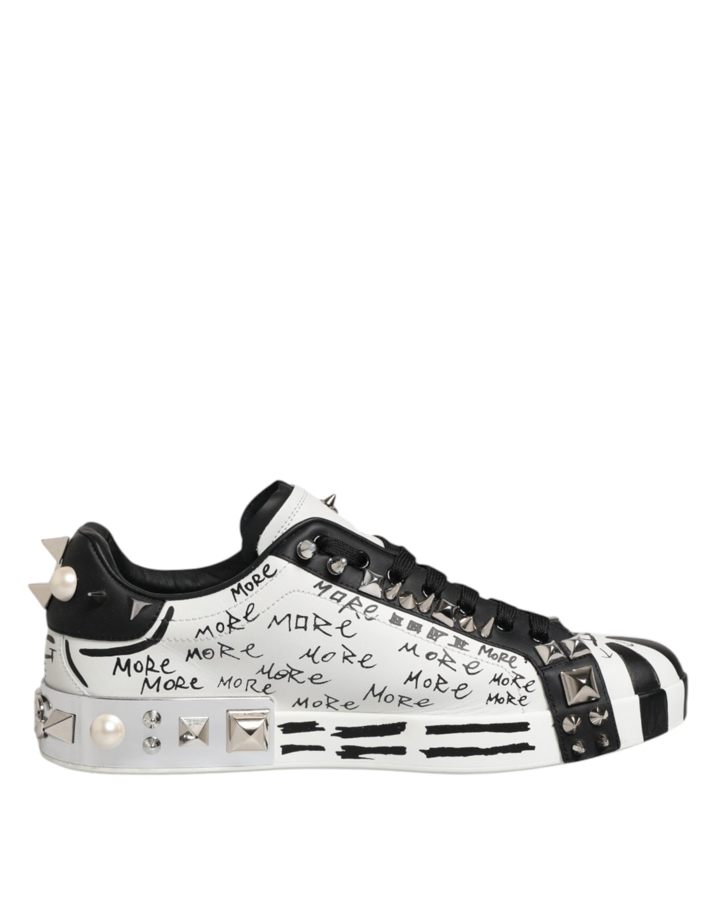 Dolce & Gabbana White Portofino Studded Men Sneakers