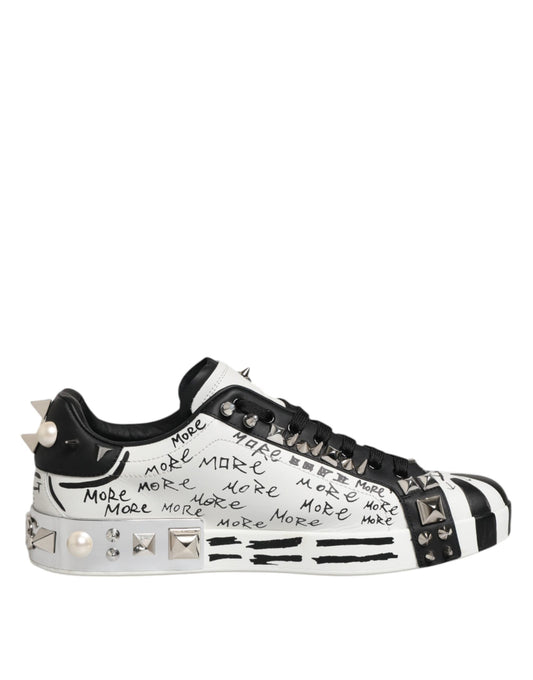 Dolce & Gabbana White Portofino Studded Men Sneakers