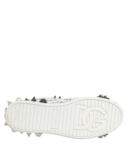 Dolce & Gabbana White Portofino Studded Men Sneakers