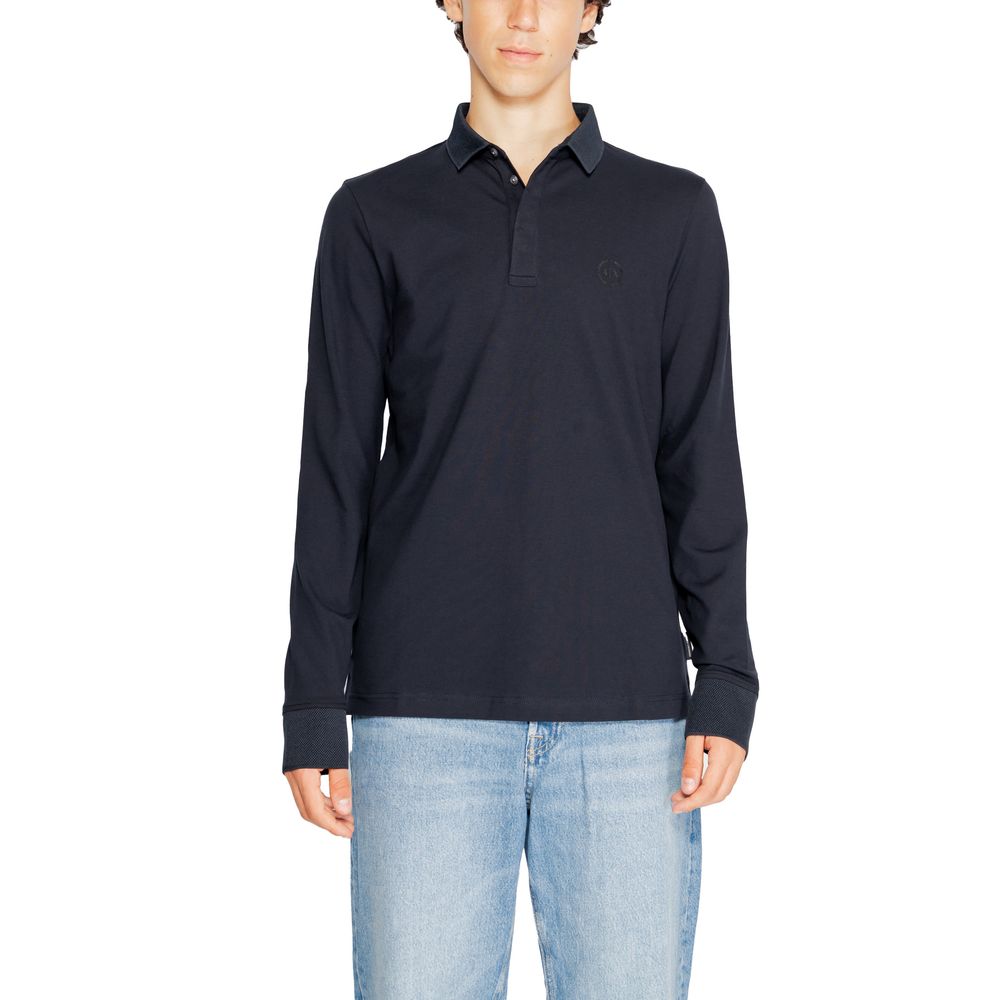 Armani Exchange Blue Cotton Long Sleeve Polo