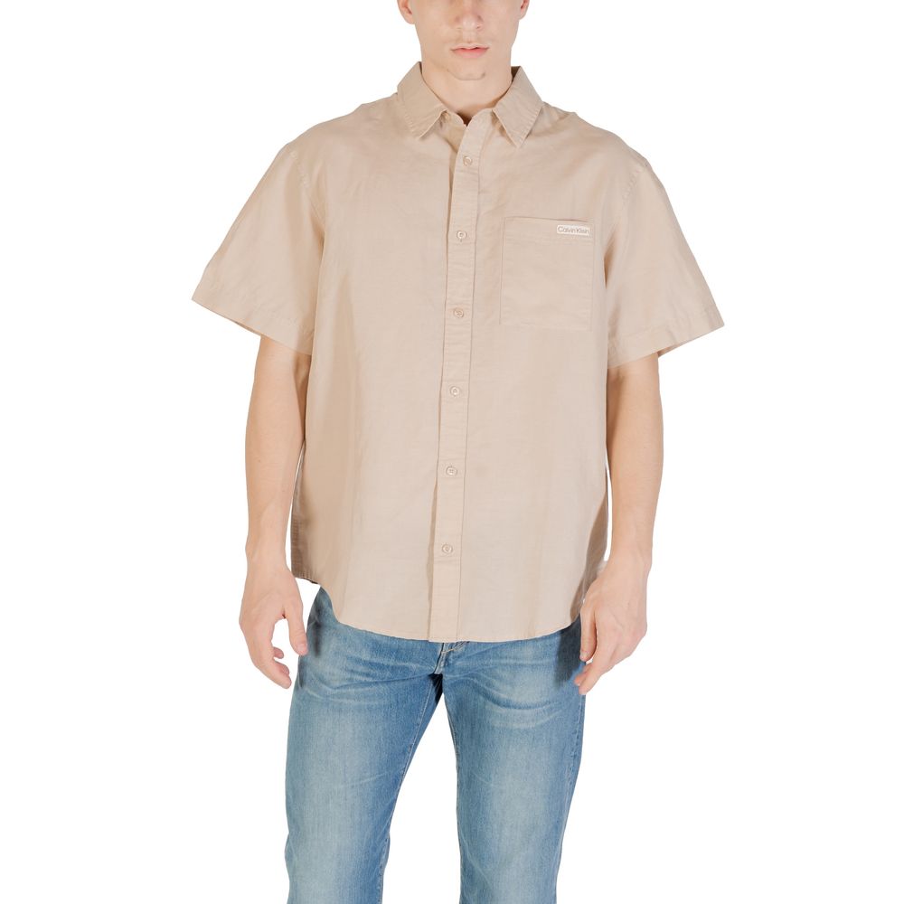Calvin Klein Jeans Beige Linen Short Sleeve Shirt