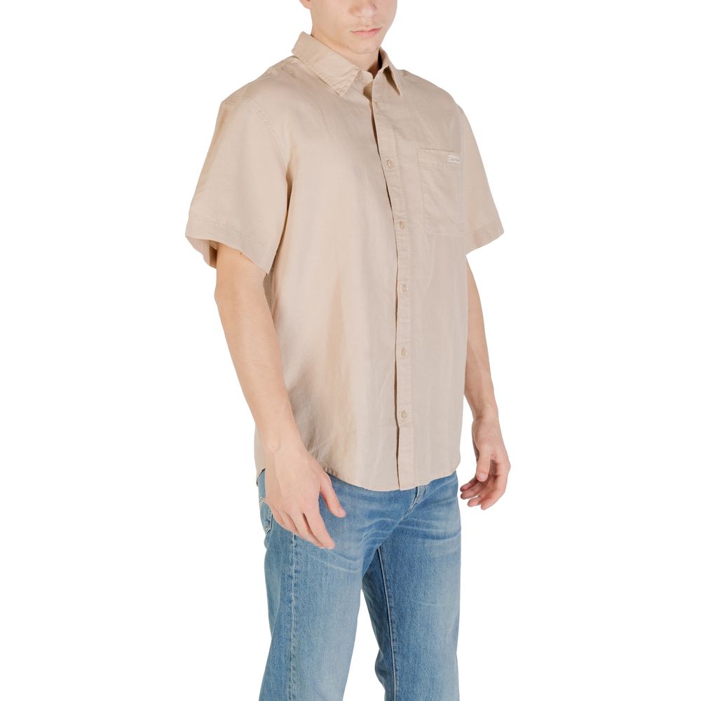 Calvin Klein Jeans Beige Linen Short Sleeve Shirt