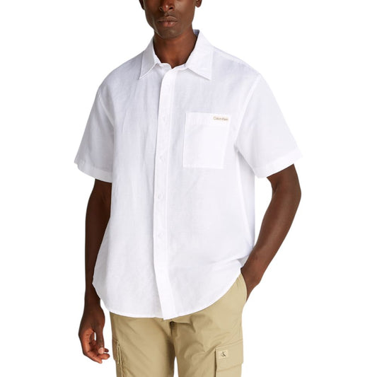 Calvin Klein Jeans White Linen Short Sleeve Shirt