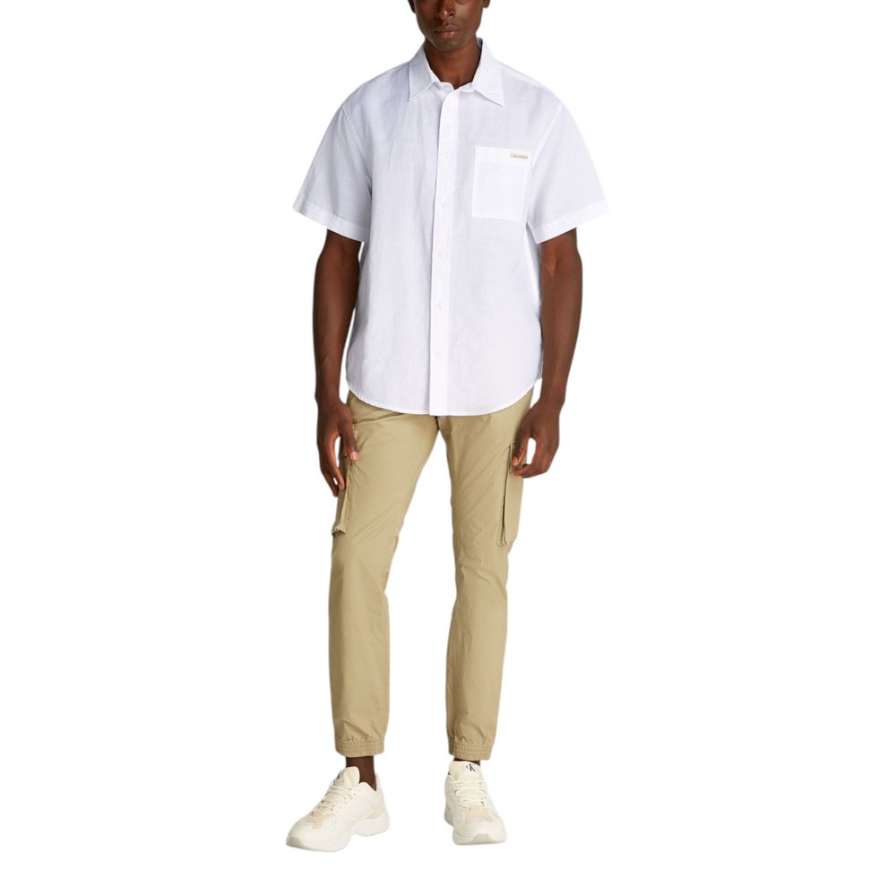 Calvin Klein Jeans White Linen Short Sleeve Shirt