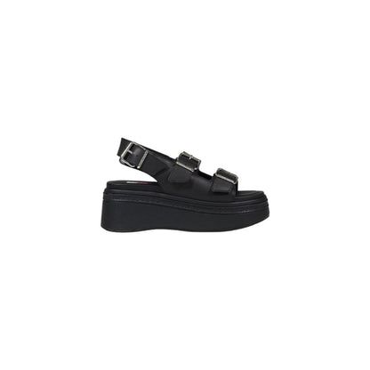 Tommy Hilfiger Jeans Black Leather Sandal Wedge