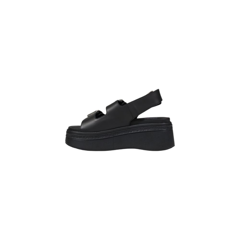 Tommy Hilfiger Jeans Black Leather Sandal Wedge