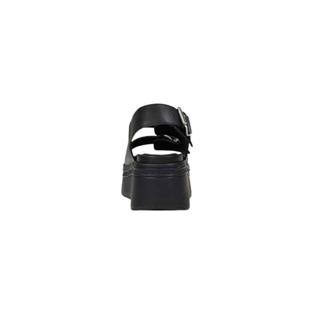 Tommy Hilfiger Jeans Black Leather Sandal Wedge