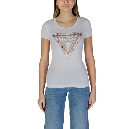 Guess White Cotton T-Shirt - Women’s Short Sleeve Cheetah Logo Tee