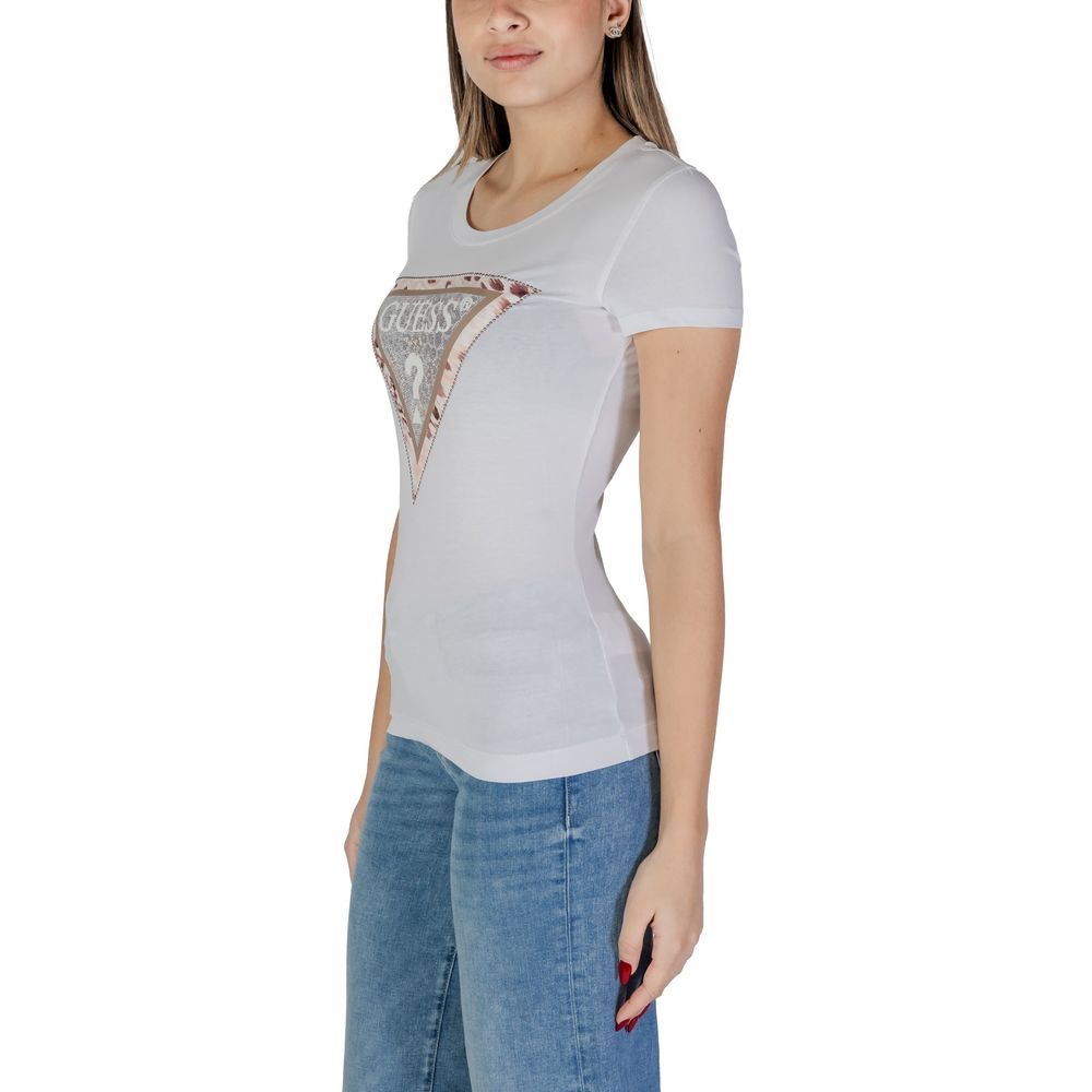 Guess White Cotton T-Shirt - Women’s Short Sleeve Cheetah Logo Tee