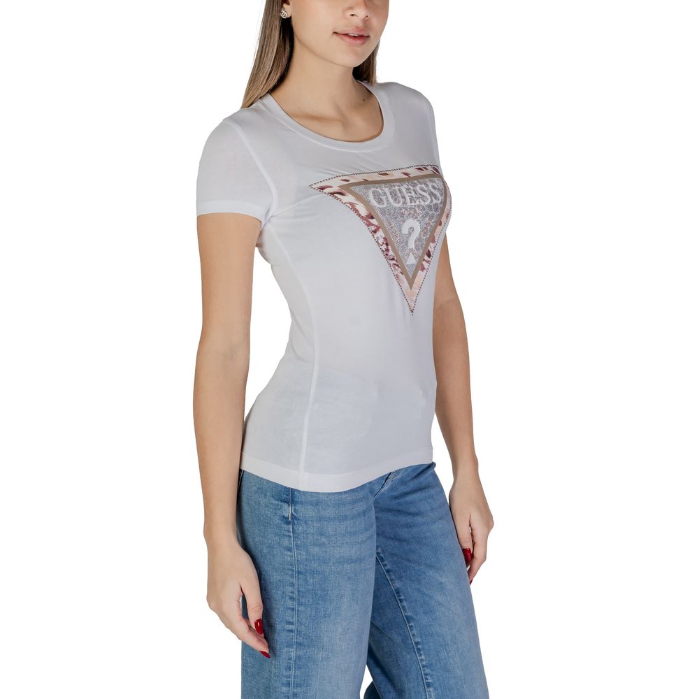 Guess White Cotton T-Shirt - Women’s Short Sleeve Cheetah Logo Tee